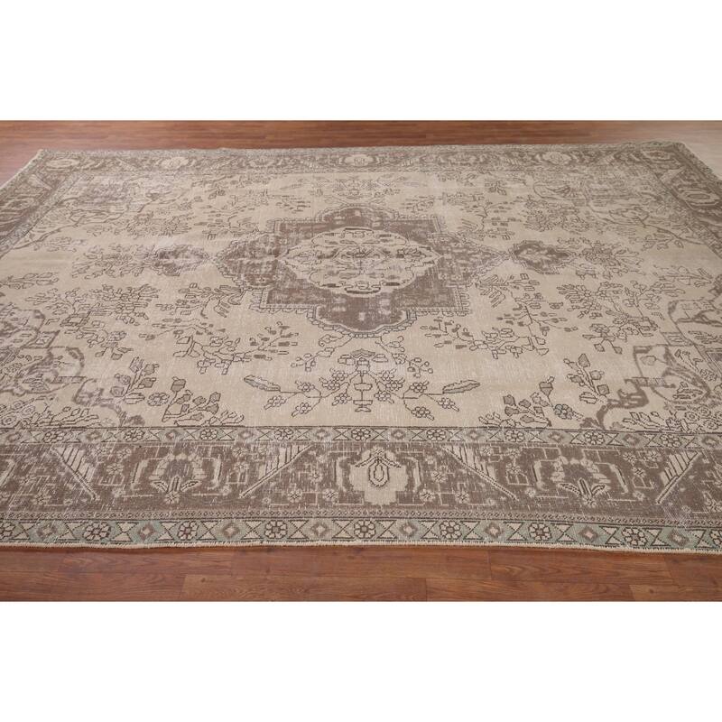 Distressed Tabriz Vintage Persian Rug Hand-Knotted Wool Carpet - 9'9" x 12'3"