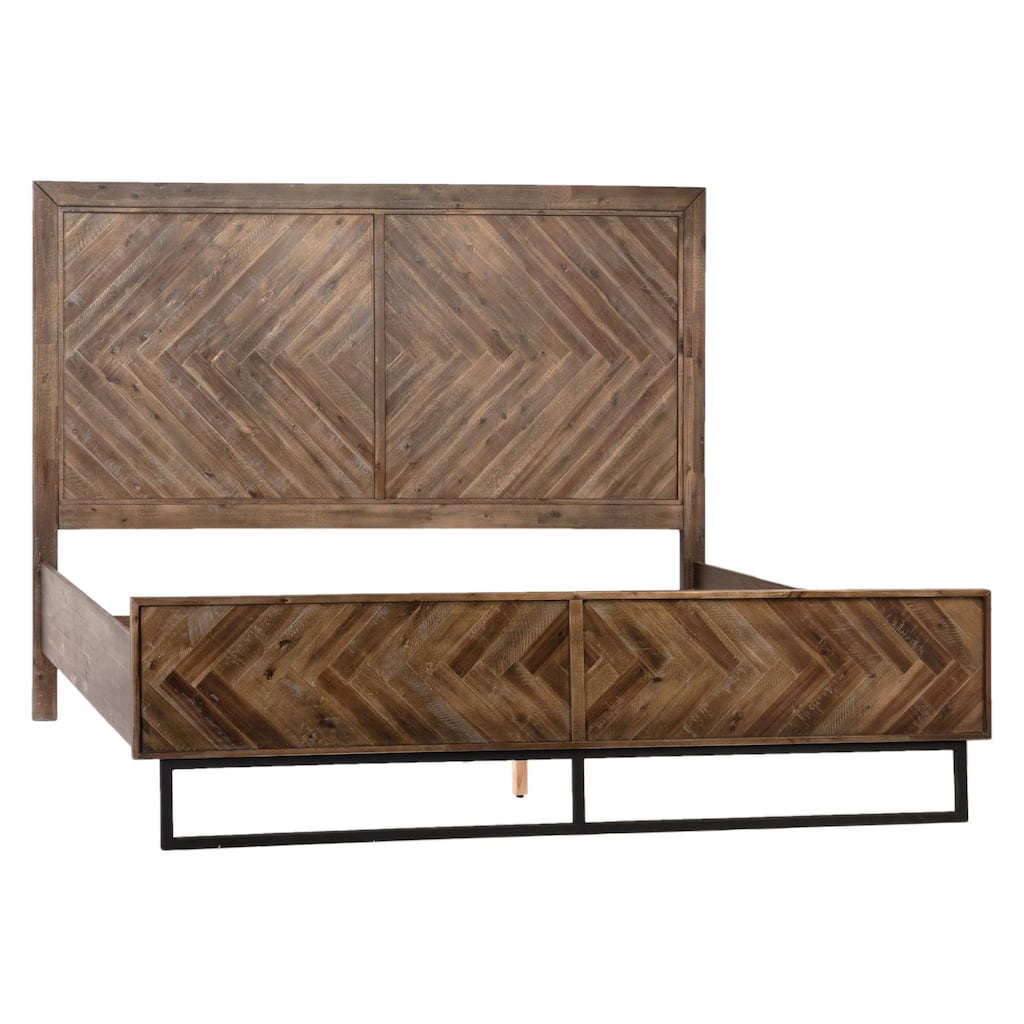 Hawthorne Acacia and Iron Panel Bed, Medium Brown, Eastern King