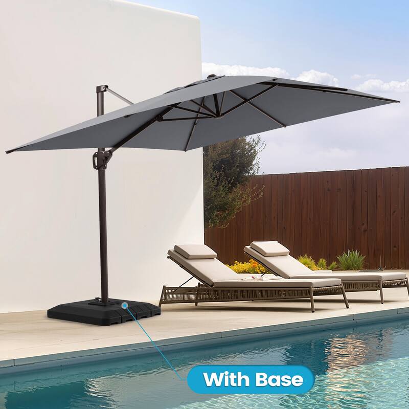 Outdoor 11 x 9 FT Patio 360 Degree Rotation Cantilever Umbrella with 4-Piece Umbrella Base - Dark Grey