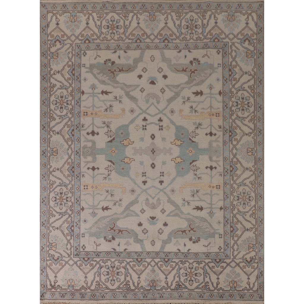 All-Over Ivory Oushak Oriental Area Rug Handmade Wool Carpet - 7'11" x 9'11"