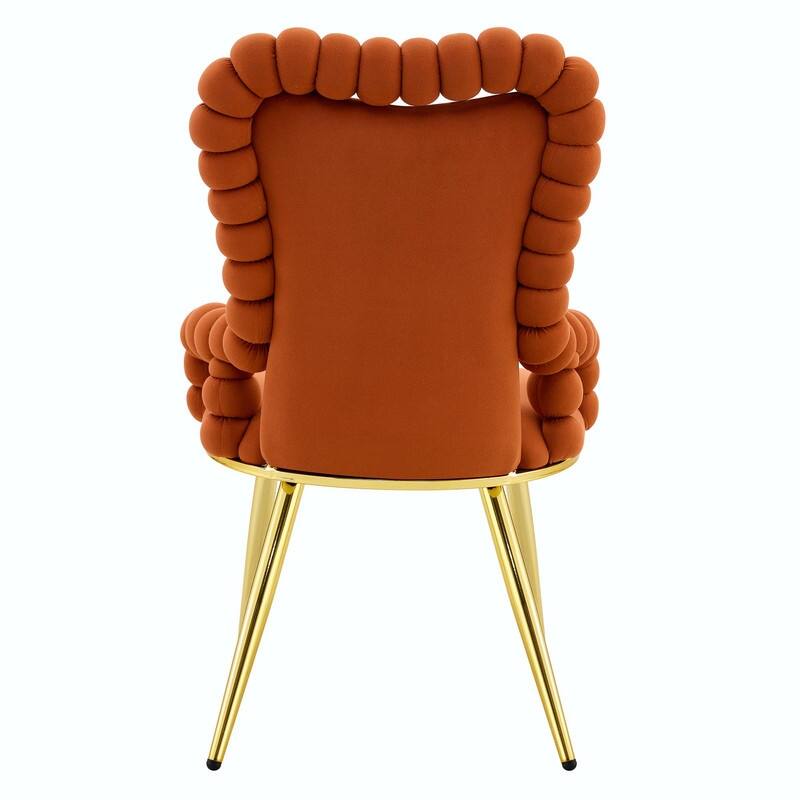 Set of 2 Puffy Bubble Velvet Dining Chairs with Ball Chain Design & Gold Legs