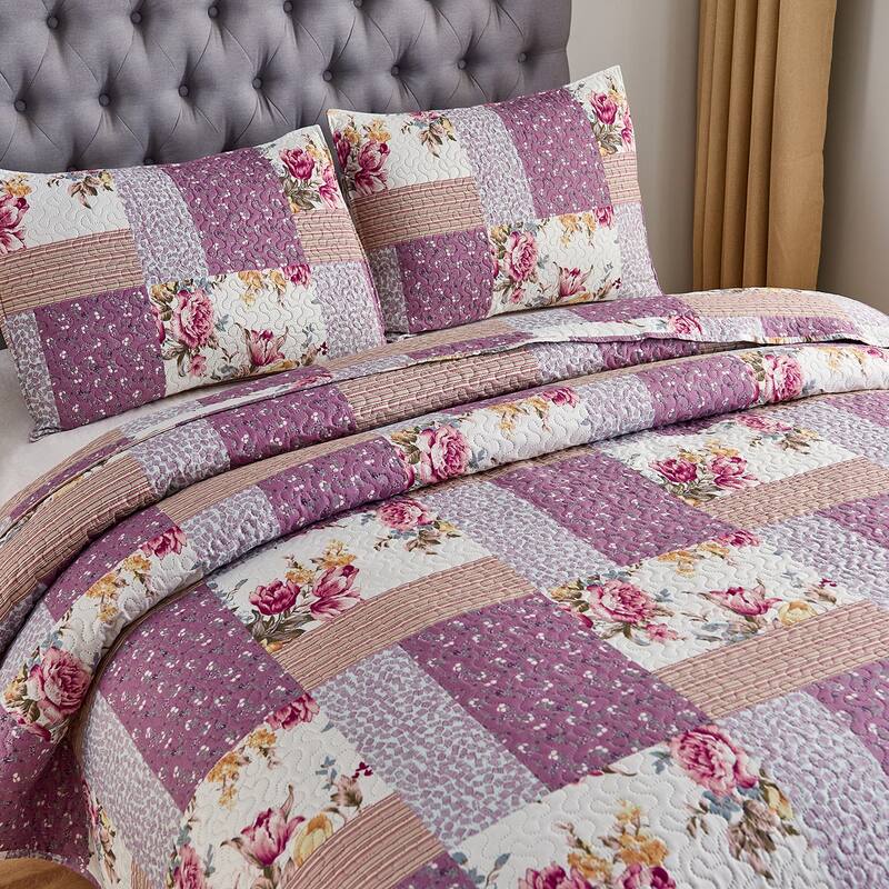 Vintage Rose Reversible Quilt Set, Bedspread, Coverlet