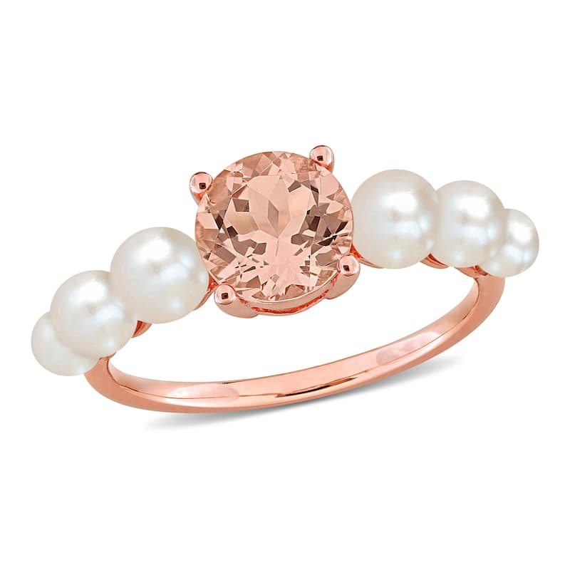 Miadora 1 1/6ct TGW Morganite 3-4.5mm Cultured Freshwater Pearl Ring 10k Rose Gold