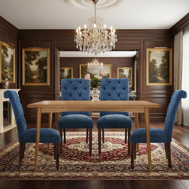 Modern Tufted Fabric Dining Chairs – Stylish Parsons Side Chairs with Padded Seat & Wood Legs,Set of 2/4/6 - Set of 4 - Blue