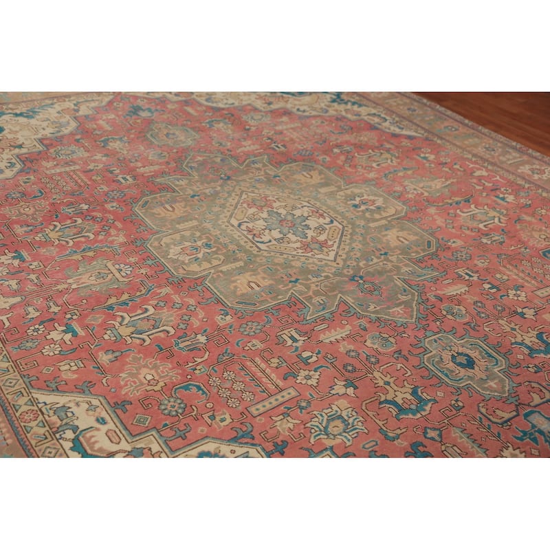 Pink Geometric Tabriz Persian Area Rug Hand-Knotted Wool Carpet - 9'7"x 12'7"