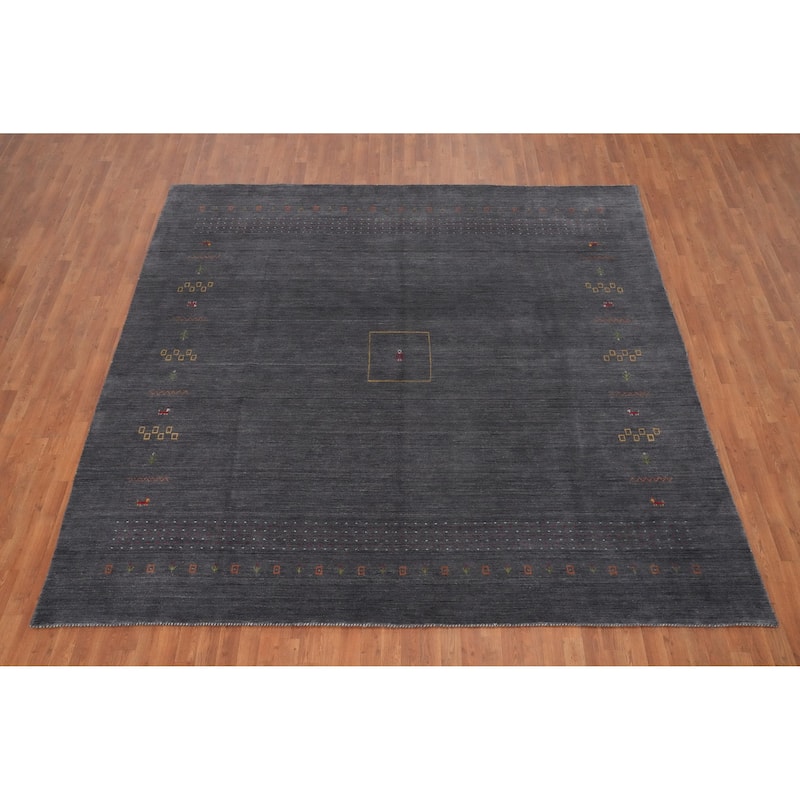 Hand Knotted Oriental 100% Wool Carpet Tribal Animal Pictorial Greys & Charcoal Gabbeh Area Rug - 9' 9'' X 10' 2''