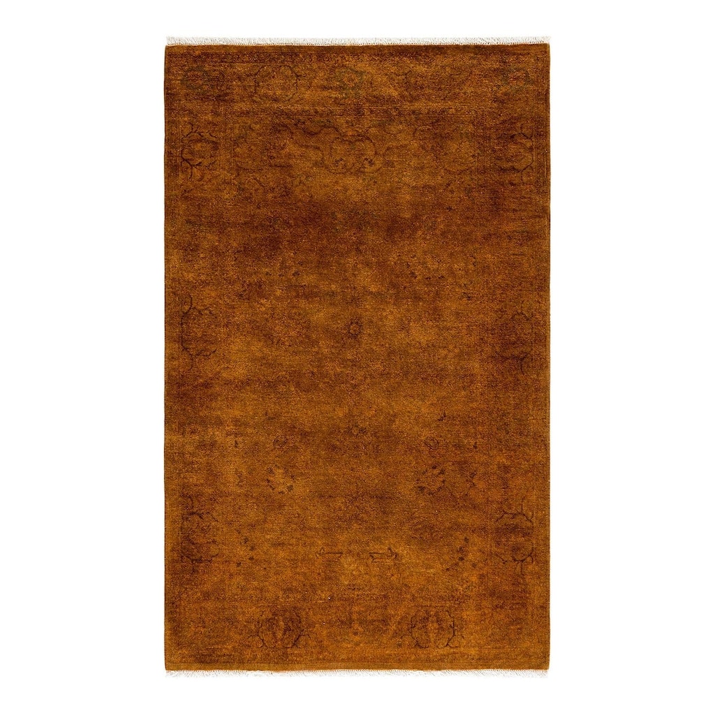 Overton Hand Knotted Wool Vintage Inspired Modern Contemporary Overdyed Gold Area Rug - 3' 1" x 5' 1"