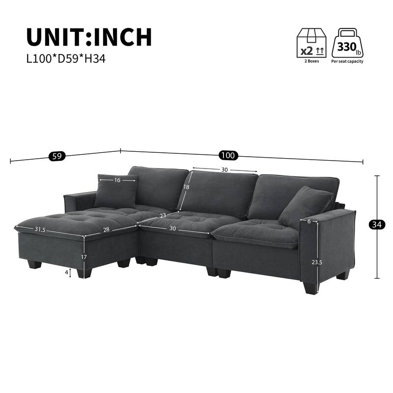 100" Suede L-Shaped Sectional Sofa with Ottoman