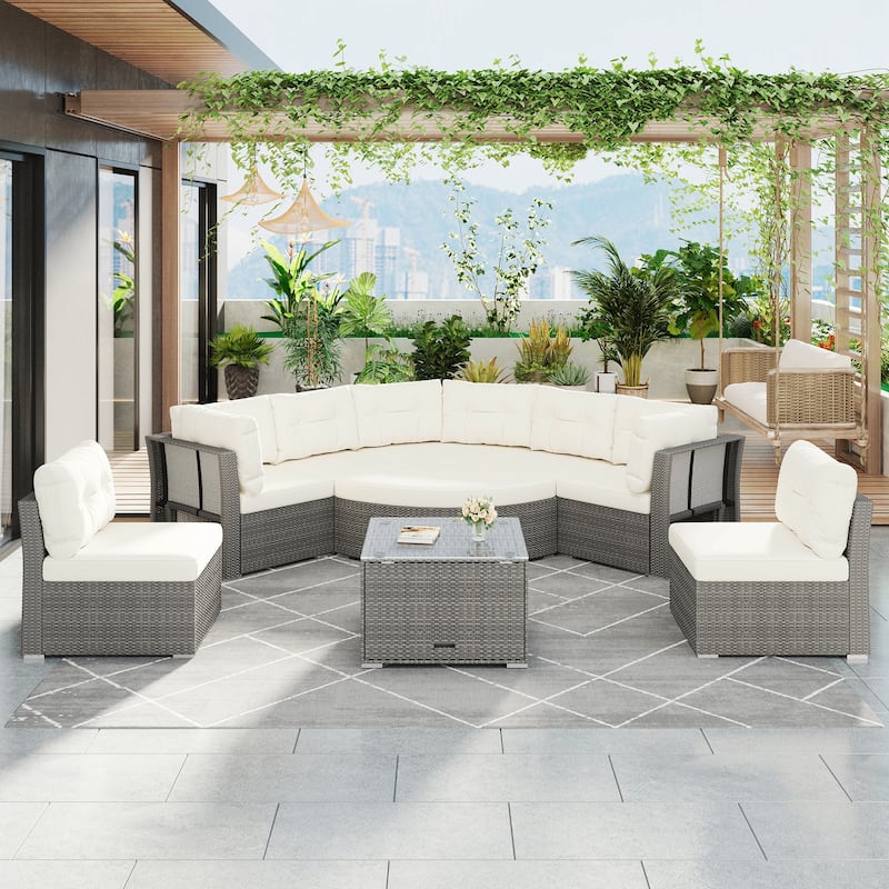Patio Furniture Set Outdoor Furniture Daybed Rattan Sectional Furniture Set Patio Seating Group With Cushions and Center Table