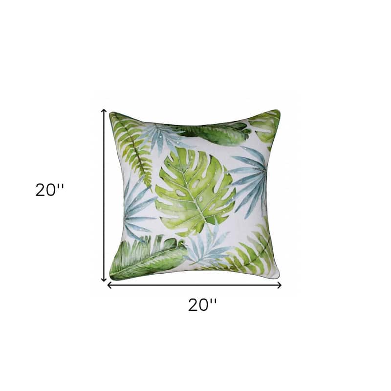 20" X 20" Green And Blue Polyester Floral Zippered Pillow