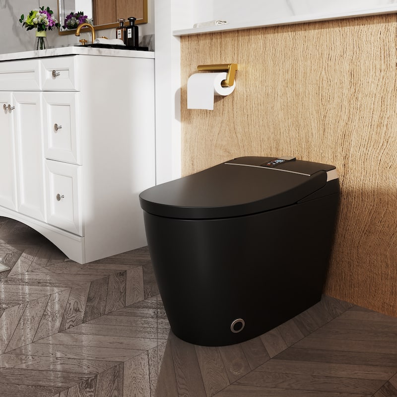 Elongated Smart Toilet with Bidet Wash, Heated Seat, Warm Air Dry, Remote Control, Auto Flush, LED Display