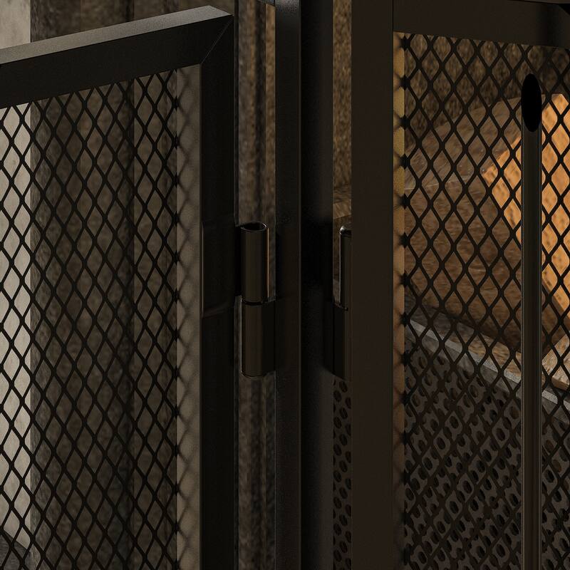 3-Panel Fireplace Screen with Doors and Tools Set, Wrought Iron Mesh Spark Guard for Indoor Fireplace Safety