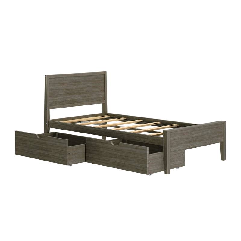 Max and Lily Twin-Size Bed with Panel Headboard and Storage Drawers