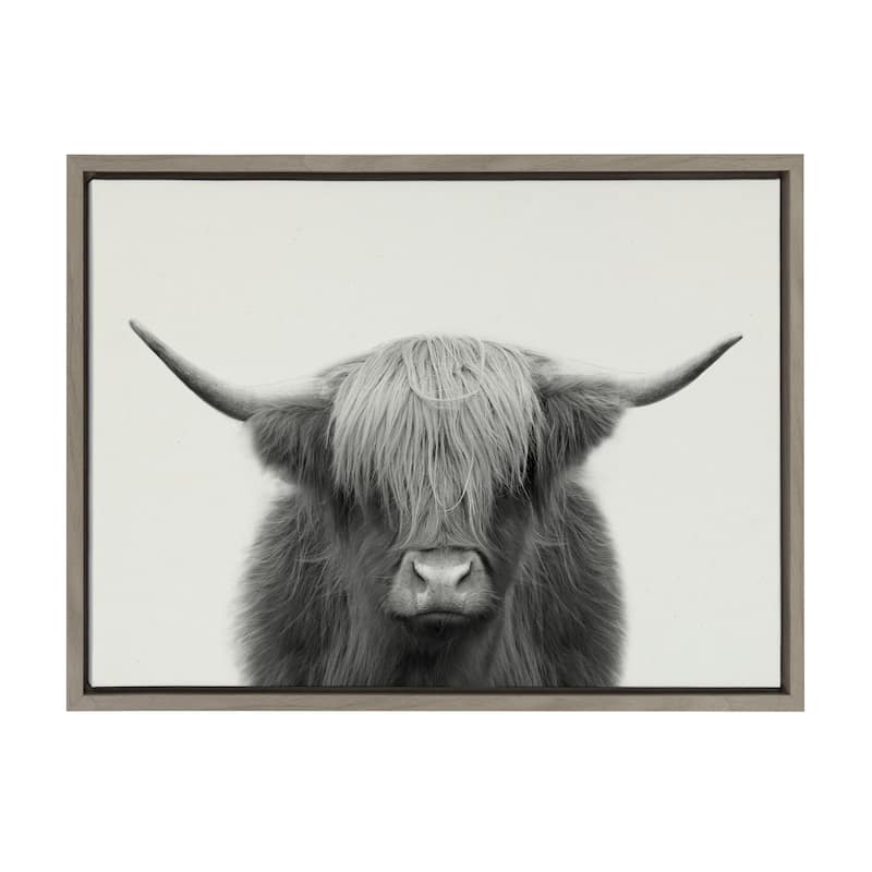 Kate and Laurel Sylvie Cow Framed Canvas by The Creative Bunch Studio - 18x24 - Plastic - Grey