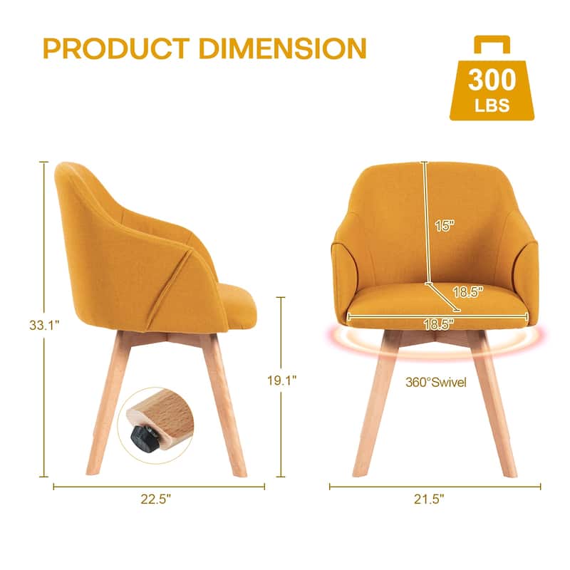 Upholstered Swivel Dining Chairs Set of 2 with Solid Wood Legs - 33.1" H x 21.5" W x 22.5" D