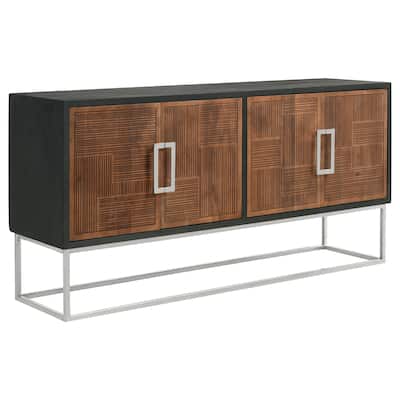 Borman 4-Door Wood Accent Cabinet Walnut and Black