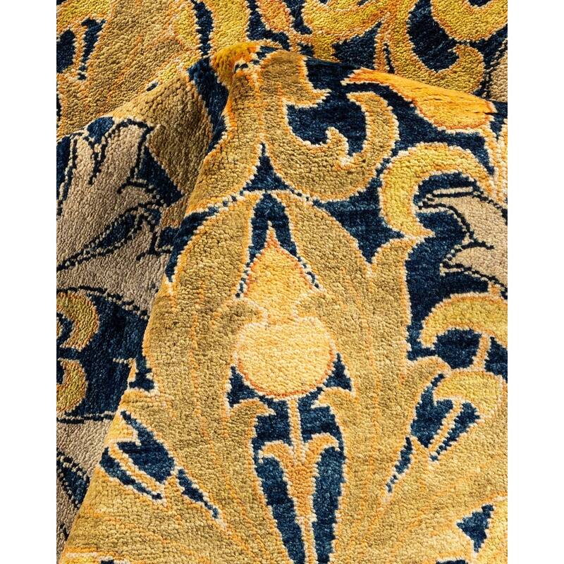 Overton Hand Knotted Wool Vintage Inspired Traditional Ottoman Navy Area Rug - 6' 1" x 9' 1"