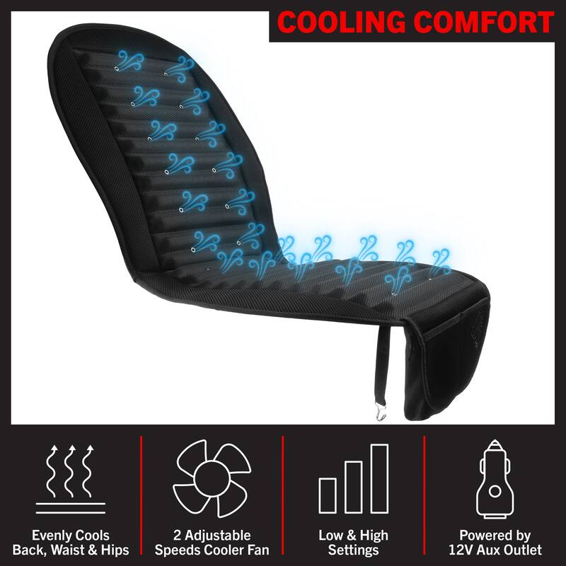 Car Seat Cooling Pad - 12V Universal Electric Cooler Seat Cushion with 6 Adjustable-Speed Fans - Car Accessories by Stalwart