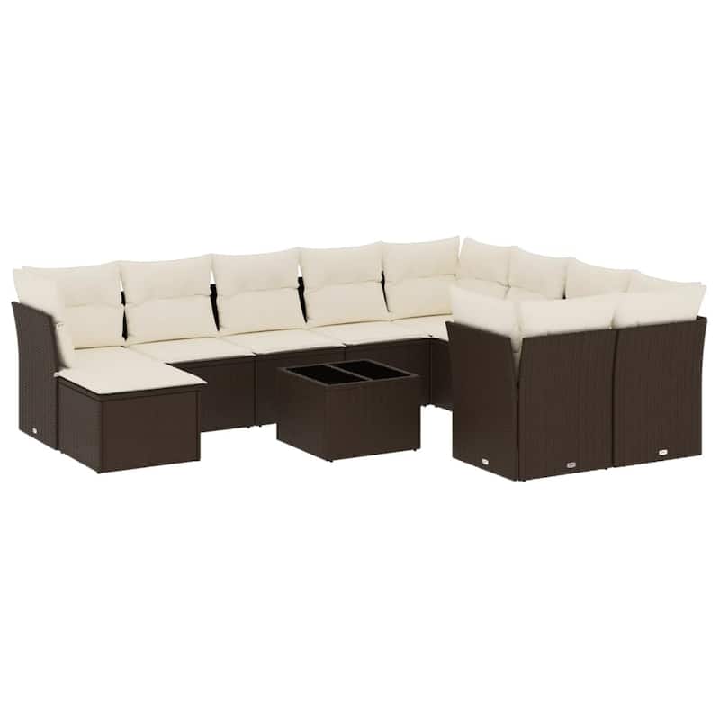 vidaXL Patio Sofa Set with Cushions Outdoor Furniture 11 Piece Poly Rattan - 21.7 x 21.7 x 14.6