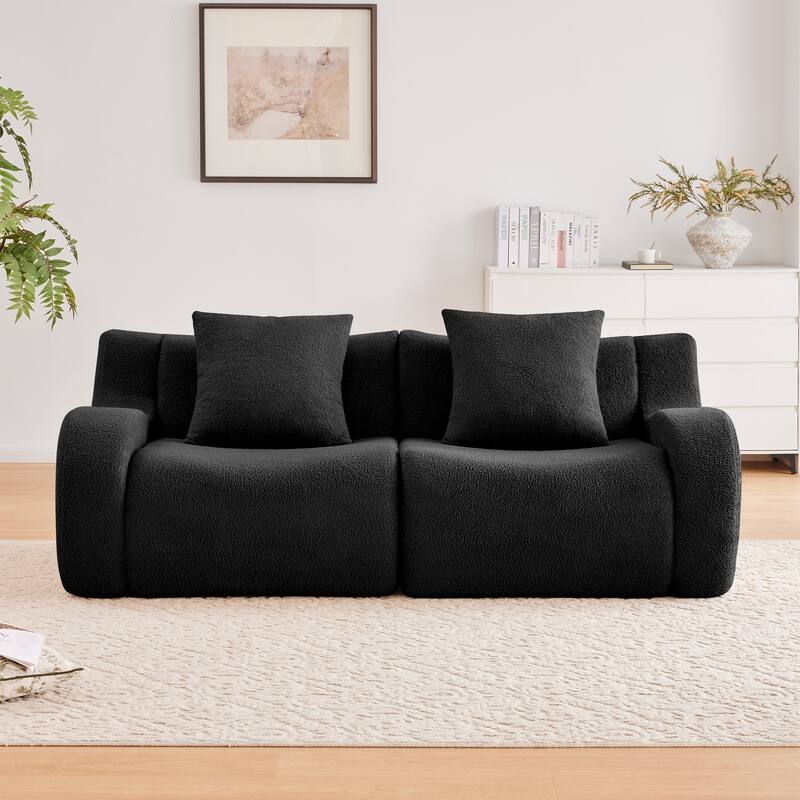 Soft Teddy Fabric Boneless Sofa, No Assembly Required Streamlined Design, Anti-Slip Design, 32D High Density Sponge