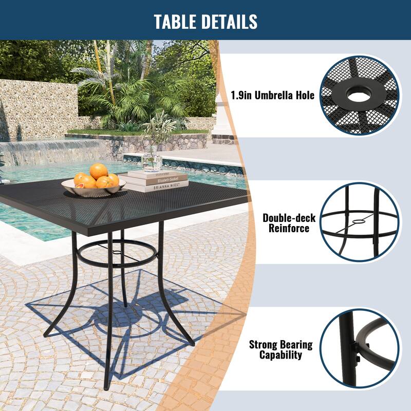 5PCS Patio Dining Set with Steel Table and Mesh Chairs