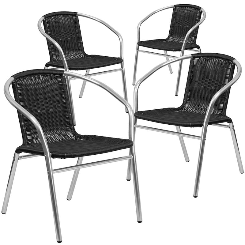 4 Pack Aluminum and Rattan Commercial Indoor-Outdoor Restaurant Stack Chair