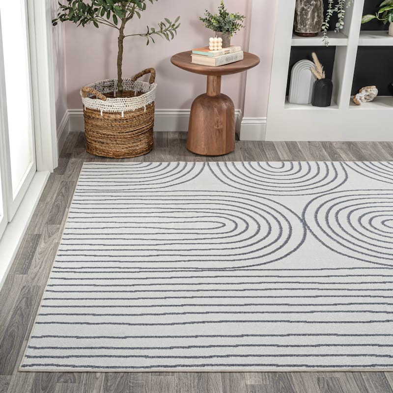 JONATHAN Y Arches Contemporary Glam Geometric Machine-Washable Cream/Dark Gray Area Rug