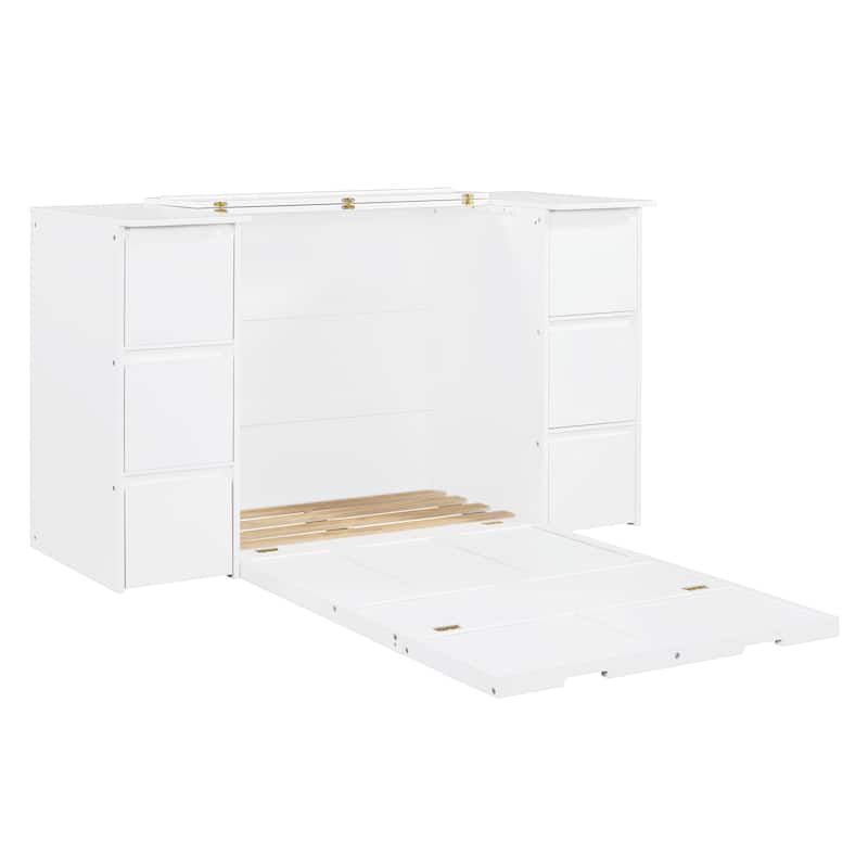 Modern Style Murphy Bed with Drawers, Cabinets and USB Ports for Bedroom