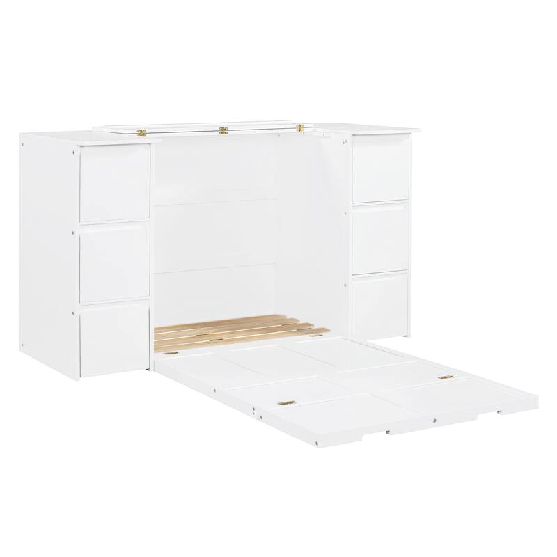 Twin Size Murphy Bed with Drawers, Cabinets, USB Ports