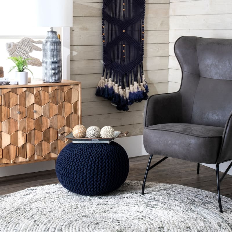 Nuloom Ling Round Knit Filled Ottoman Pouf