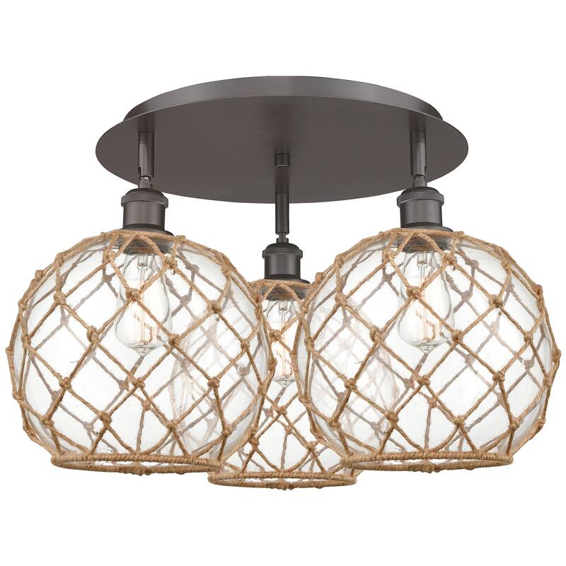 Innovations Lighting 516-3C-14-22 Farmhouse Rope Semi-Flush Farmhouse - Oil Rubbed Bronze / Clear Glass with Brown Rope