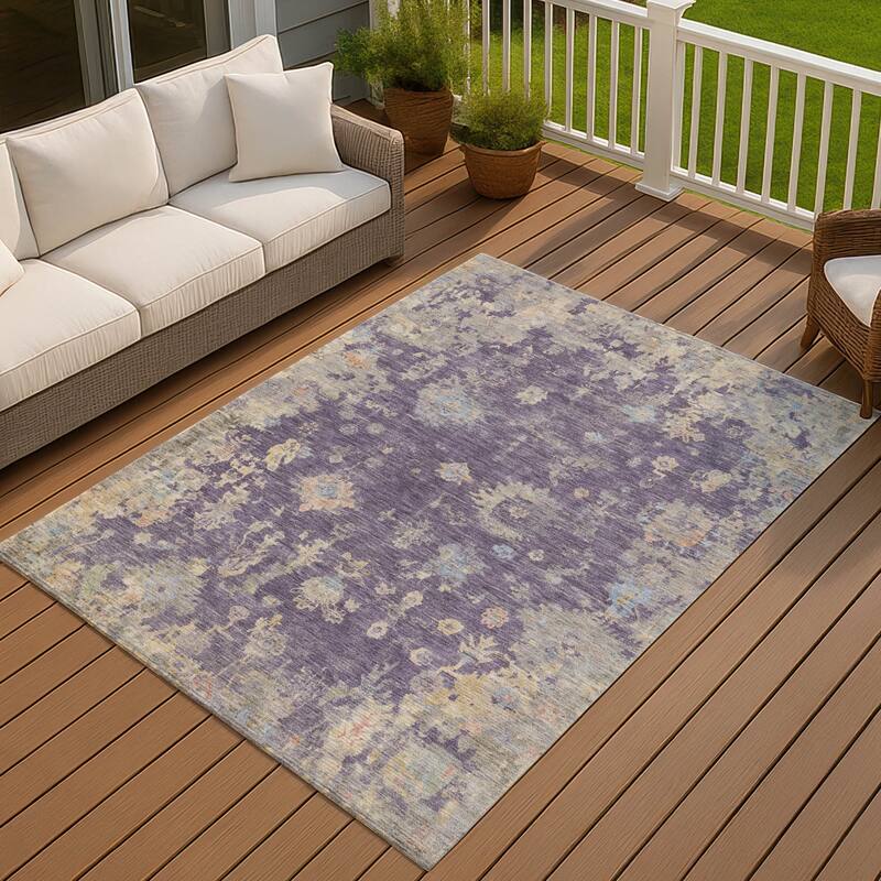 Machine Washable Indoor/ Outdoor Vintage Traditional Chantille Rug - Plum - 3' x 5'