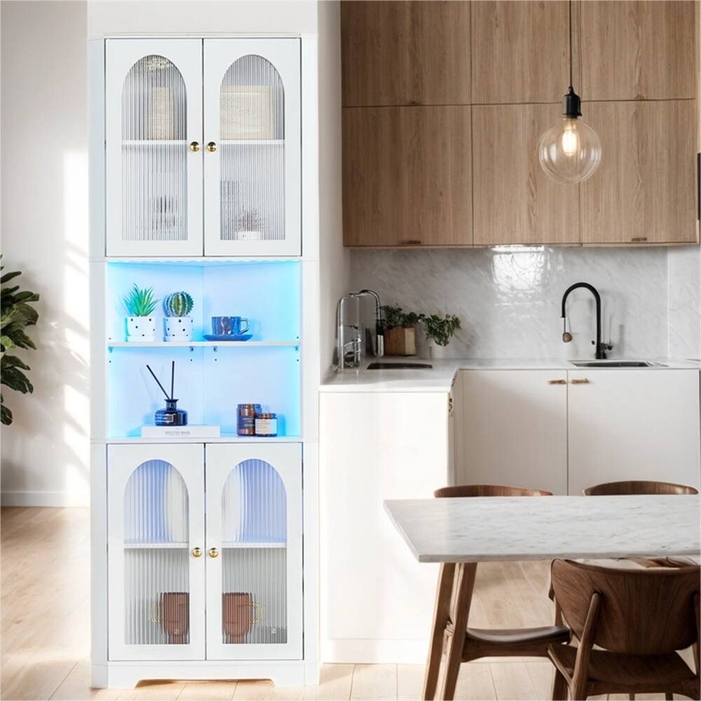 Led Tall Corner Cabinet with Glass Doors and 6 Shelves