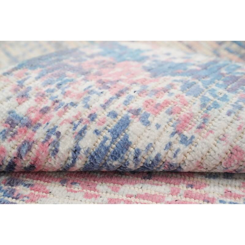 Hand Knotted Oriental Viscose Silk Carpet Modern All-Over Multi-Colored Abstract Area Rug - 4' 0'' X 2' 0''