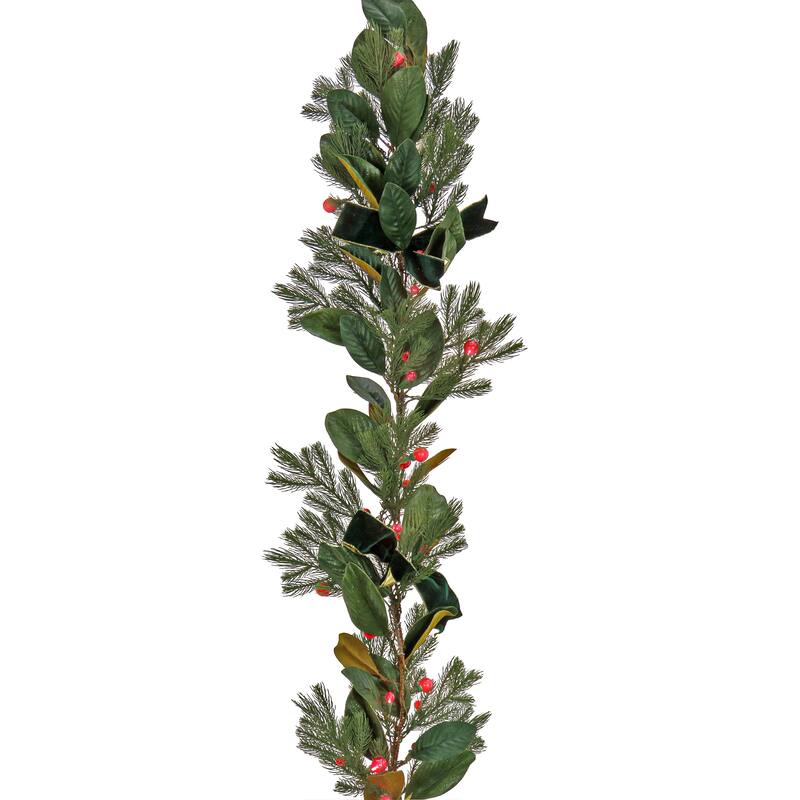 National Tree Company 9 ft. Magnolia Mix Pine Garland with LED Lights and Bows - 9 ft