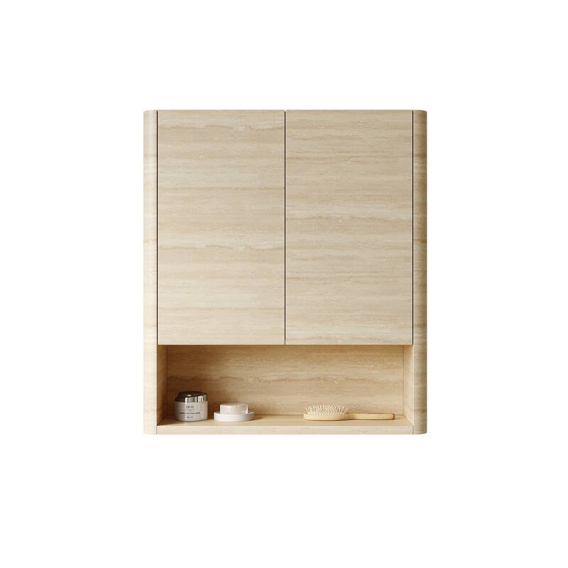 26" Wall-Mounted Bathroom Cabinet, with Doors, Shelf and Open Storage Compartment Over The Toilet Storage Cabinet for Bathroom - Beige