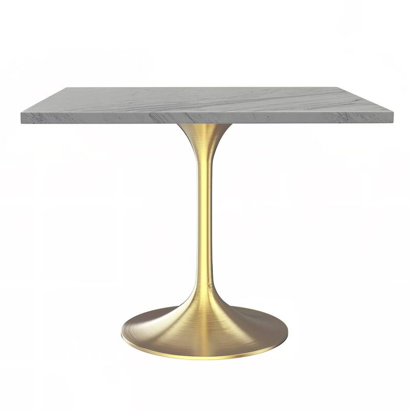 LeisureMod Verve Square Dining Table with Resin Top and Steel Pedestal Base for Kitchen and Dining Room - 36 Inch