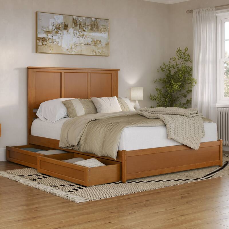Felicity Platform Bed with Panel Footboard and Storage Drawers - Light Toffee - Queen