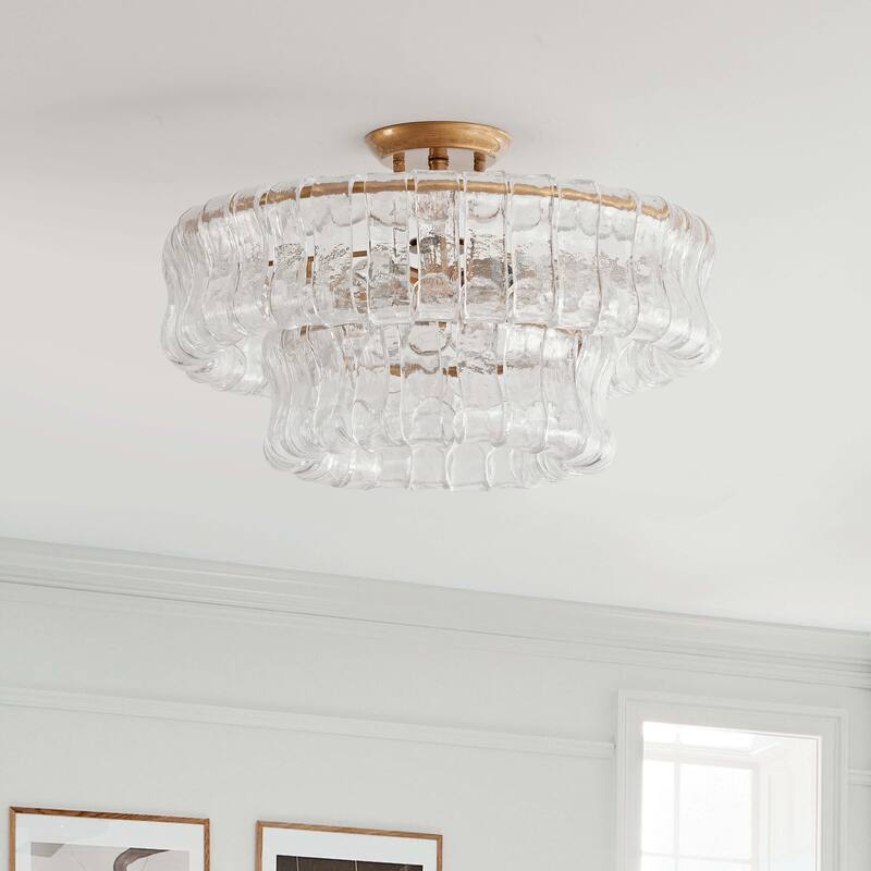 Jamie 5-Light 18" 2-Tier Clear Glass Round Flush Mount - Brushed Brass