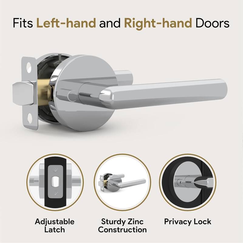 Mega Handles RONN Privacy Flat Lever for Hallway, Closet, and Bathroom I Reversible Keyless Door Lock