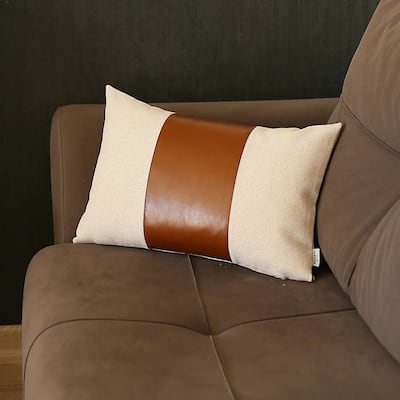 Boho-Chic Lumbar Decorative Vegan Faux Leather Pillow Cover & Insert