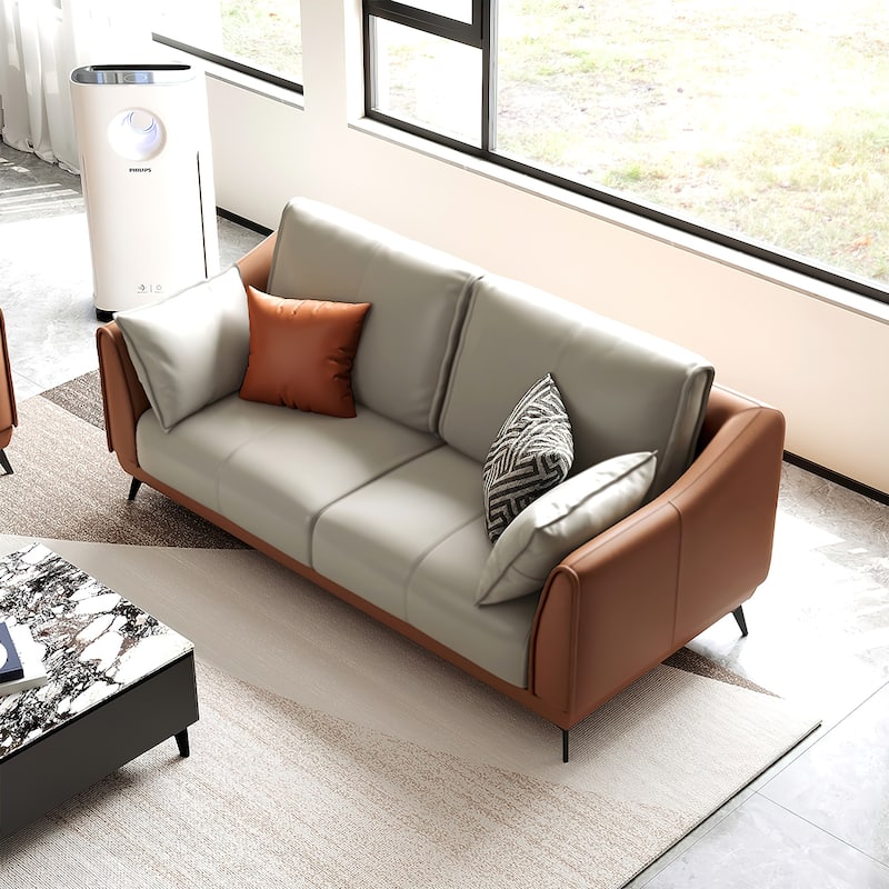 Modern Faux Leather 3-Seater Sofa with Black Legs - two seat