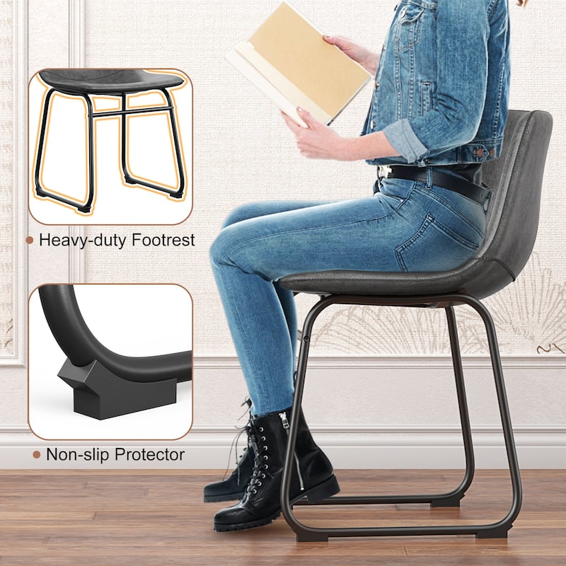 Bar Stools Faux Leather Counter Stools with Back Armless Dining Chairs (Set of 2)