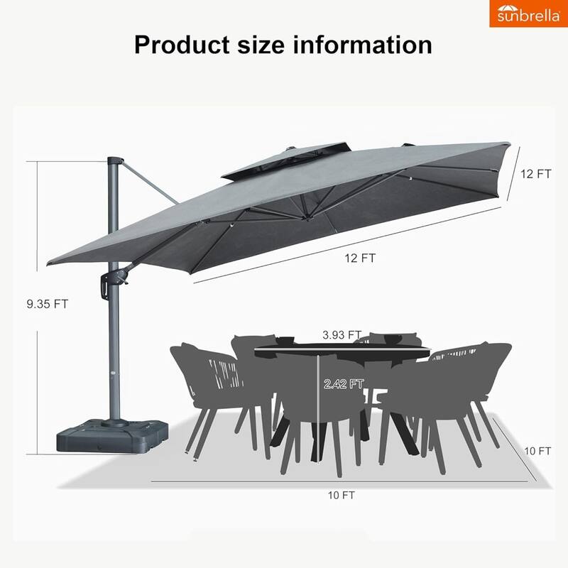 PURPLE LEAF 10/12 ft Square Heavy Duty Large Offset Hanging 360°Rotation Patio Cantilever Umbrella with Base