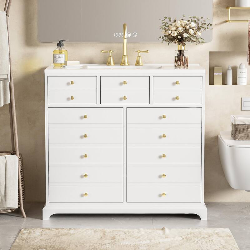 Bathroom Vanity with Resin Sink Set, Bathroom Storage Cabinet with 2 Drawers, Vanity Set with 2 Soft Closing Doors