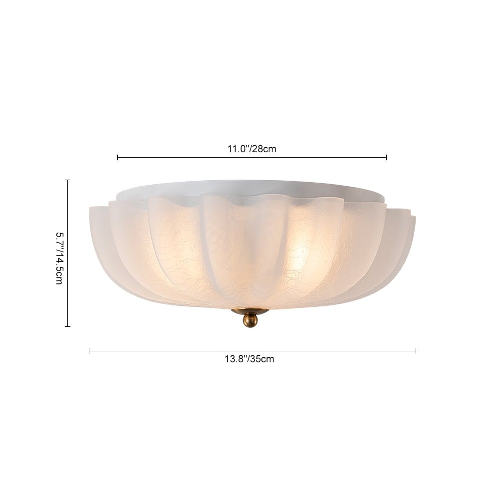 French Textured Frosted White Glass Scalloped Round Ceiling Light