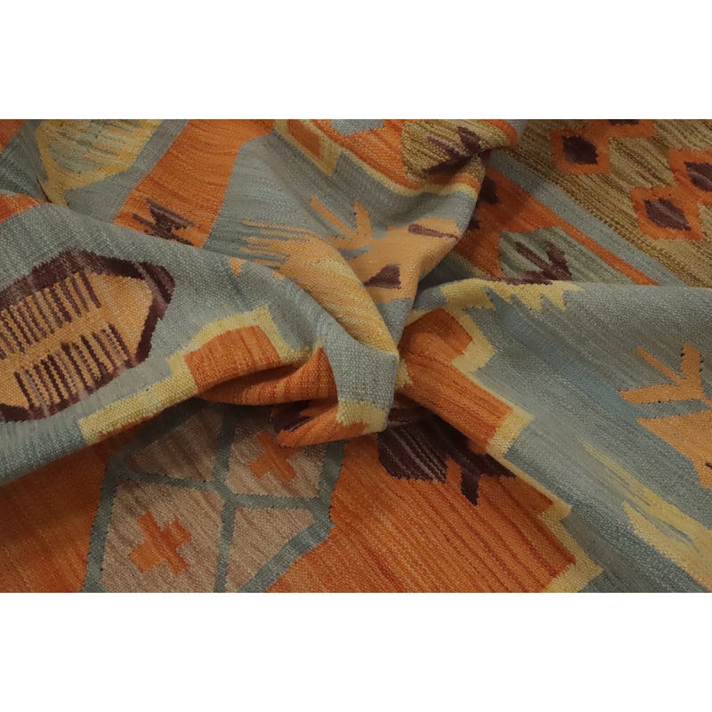 Hand Woven Southwestern Wool Blue Geometric Area Rug - 8' 11'' X 5' 8''
