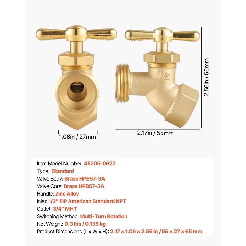 Anmytek Hose Bibb 1/2 Inch FIP x 3/4 Inch MHT Faucet Spigot