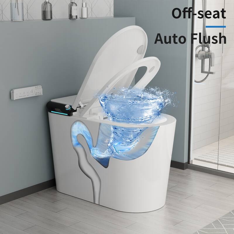 Smart Toilet with Heated Bidet Seat Auto Open/Close Lid, Warm Water Wash & Dryer, High-Pressure Flush