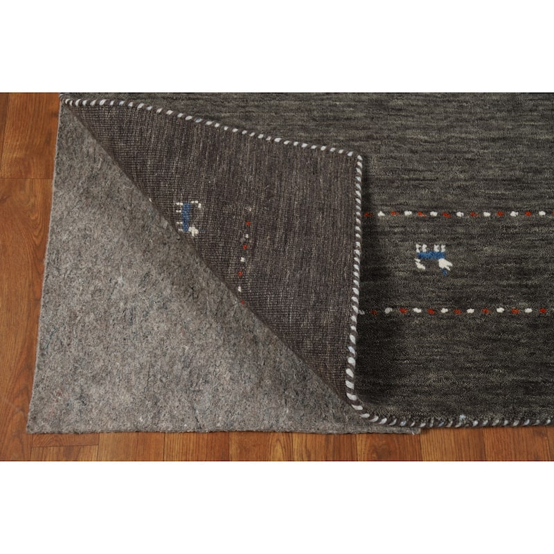 Tribal Gabbeh Indian Area Rug Hand-Knotted Grey Modern Wool Carpet - 5'0" x 7'8"